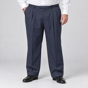 NEW Savane Pants Mens 46x32 Blue Microfiber Dress Slacks Pleated Cuffed Stretch